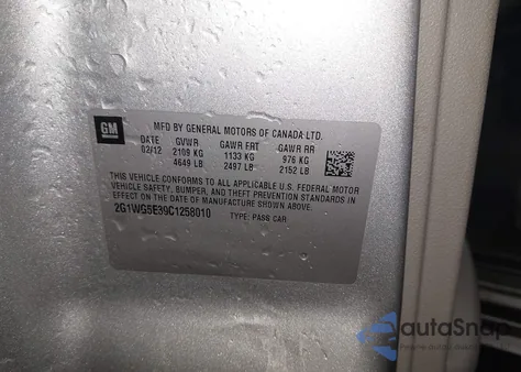 2012 Chevrolet Impala Lt z USA, uszkodzony, nr VIN 2G1WG5E39C1258010